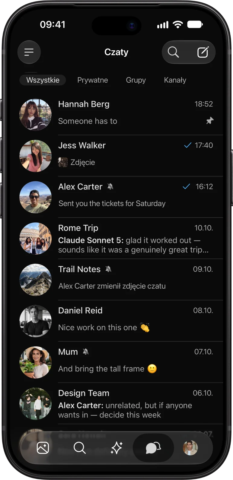 Lista czatów AmeChat na iPhonie