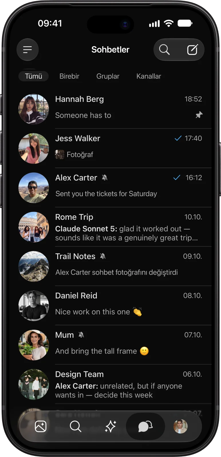 iPhone’da AmeChat sohbet listesi