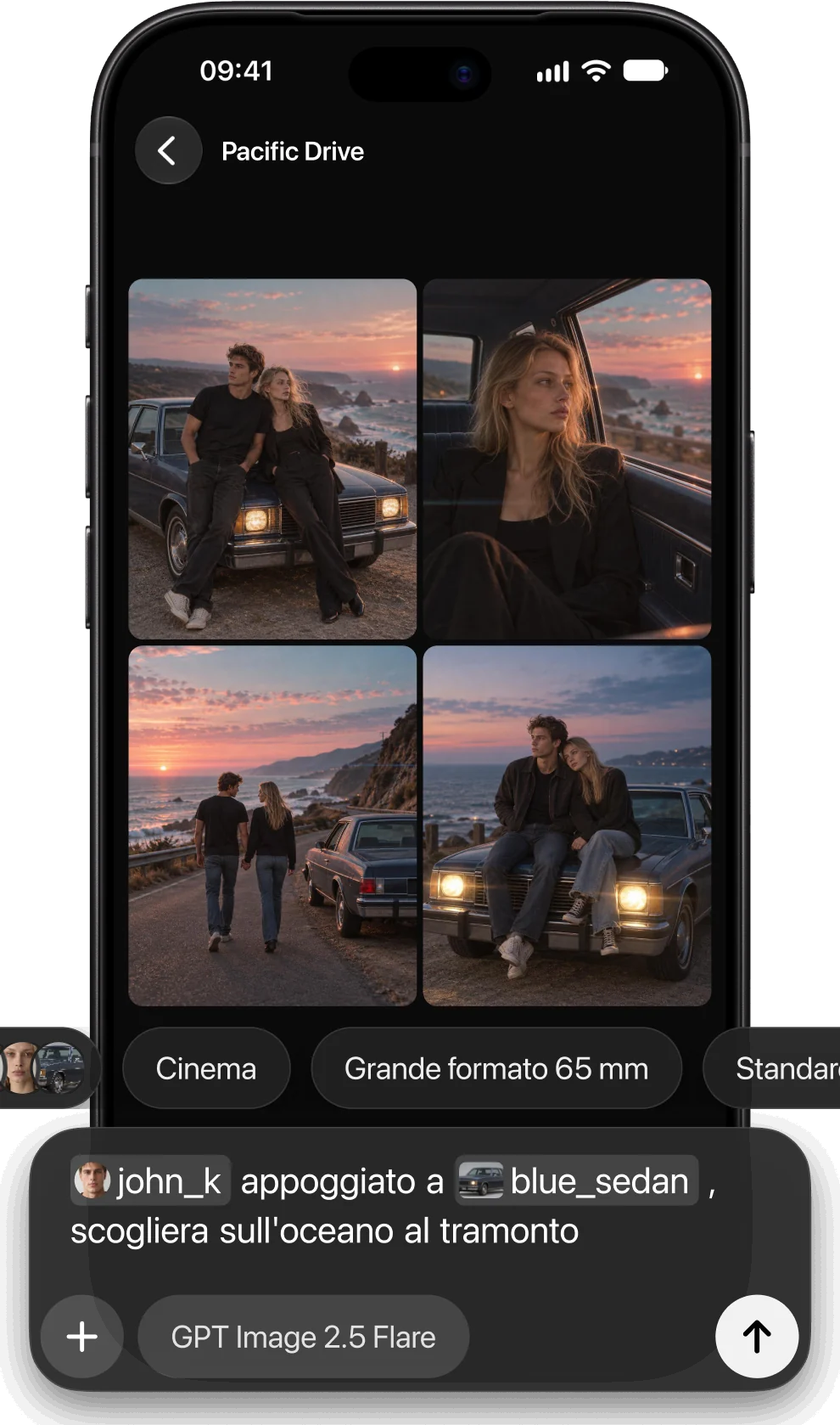 Un progetto in AmeChat AI Studio con quattro immagini degli stessi personaggi