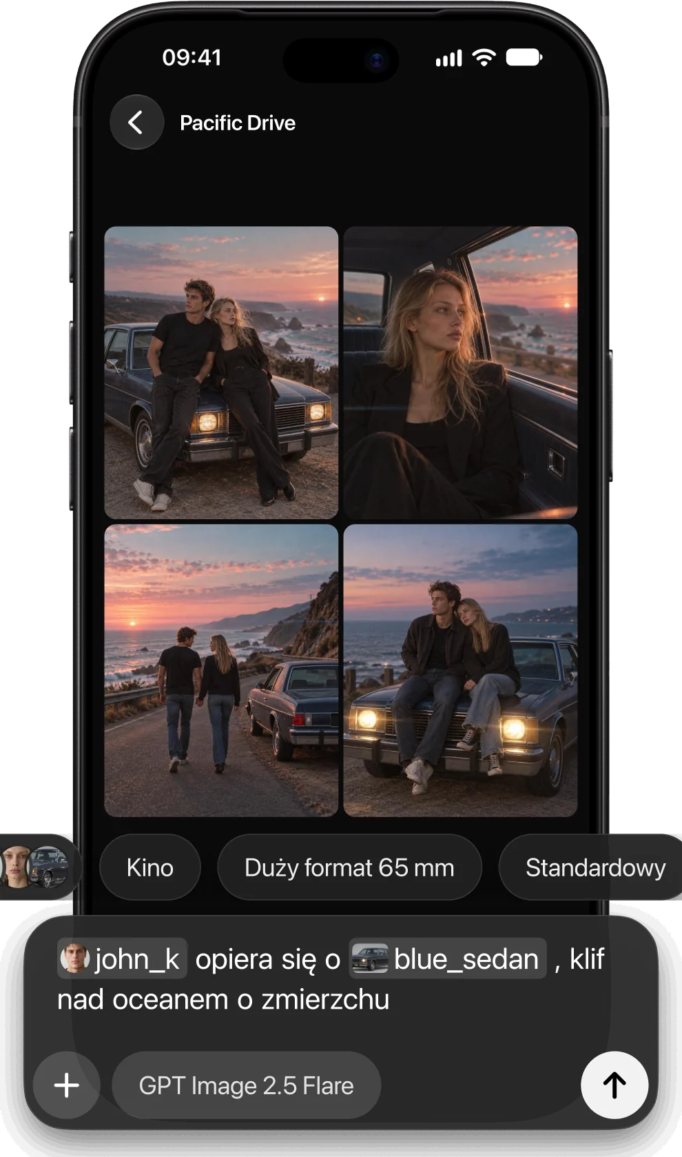 Projekt w AmeChat AI Studio z czterema obrazami tych samych postaci